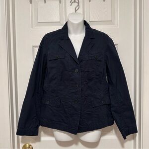 Talbots Petites Women’s 12P Navy Blue Cotton Chambray Canvas Blazer Jacket NWT